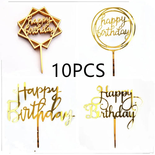 10Pcs Rose Gold Happy Birthday Cake Topper