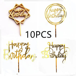 10Pcs Rose Gold Happy Birthday Cake Topper