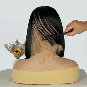 Black To Red Bob Wig Straight Shoulder Length