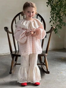 Girl's Fashionable Sweet and Gentle Lace Flared Trousers