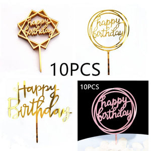 10Pcs Rose Gold Happy Birthday Cake Topper