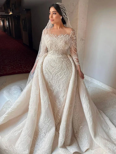 Long Sleeve Beaded Mermaid Bride Dress