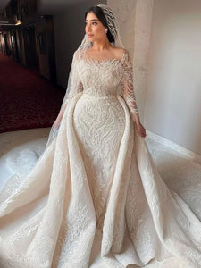 Long Sleeve Beaded Mermaid Bride Dress