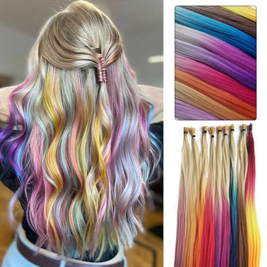 Rainbow Color I-Tip Long Straight Hairpieces