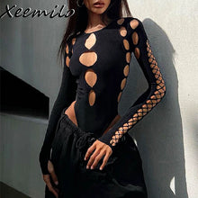 Xeemilo Hollow Out Long-Sleeve Bodysuit