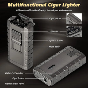 Glass Top Cedar Wood 20-35 Cigars with Hygrometer Cigar Lighter and V-Cutter
