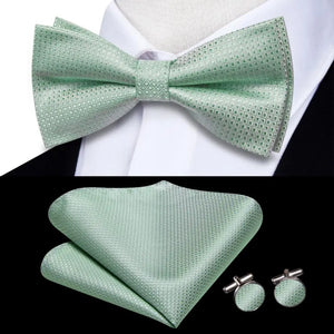 Solid Silk Bow Tie Hanky Cuff Links Set