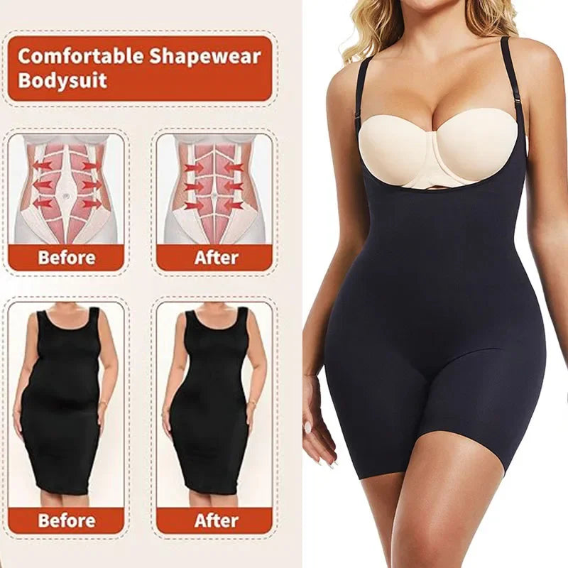GUUDIA Open Bust Bodysuit Stretchy Spandex Tummy Control Full Back Shapewear Adjustable