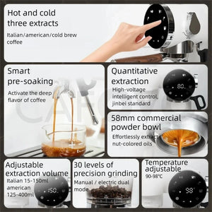 CAFOVO CG01 15 Bar 58mm Semi-Automatic Espresso Machine with 30-Step Grinder Cold Brew