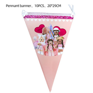 Pink Robloxed Theme Birthday Party Decorations Tableware Balloons Cups Plates Banner Backdrop Set