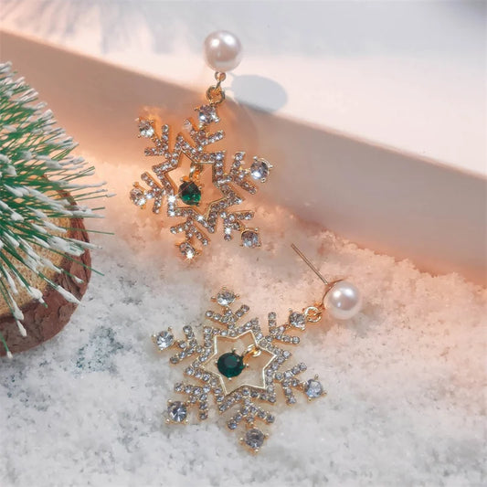 Fashion Shiny Snowflake Christmas Tree Earrings