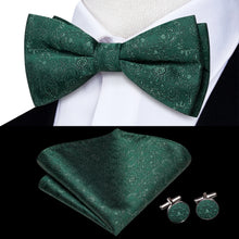 Solid Silk Bow Tie Hanky Cuff Links Set