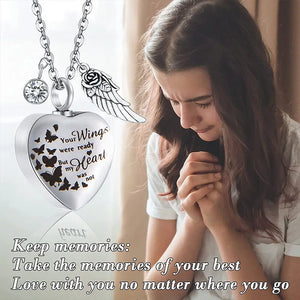 Angel Heart Wings Ashes Keepsake Cremation Memorial Urn Necklace