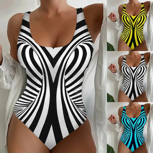 Vintage Abstract Print One Piece Swimsuit