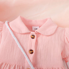 2PCS Baby Girl Pink Short Sleeve Dress with Cute Shoulder Bag