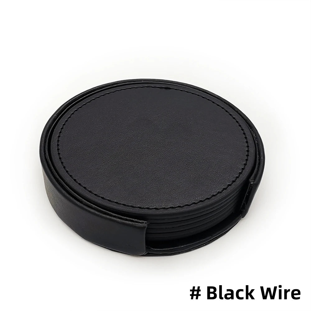 6-Pcs Artificial Leather Marble Style with Holder Drink Coasters
