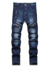 Ribbed Elastic Waist Straight Leg Jeans