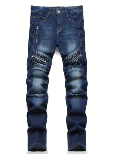 Ribbed Elastic Waist Straight Leg Jeans