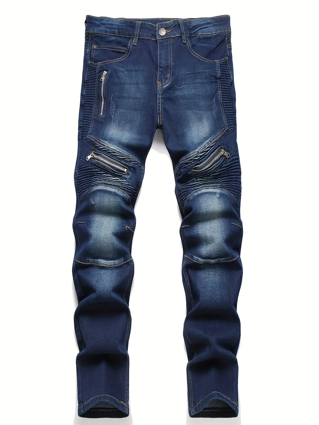 Ribbed Elastic Waist Straight Leg Jeans