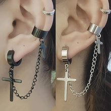 Cross Tassel Integrated Clip Stud Earring