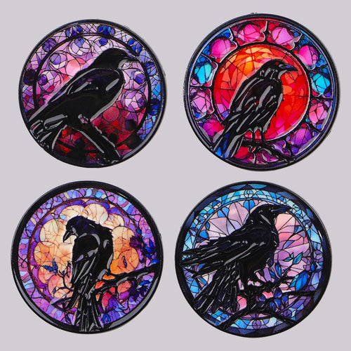 Crow Enameled Round Broch Lapel Pins