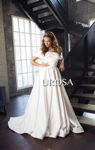 Detachable Short-Sleeve Off Shoulder Wedding Gown