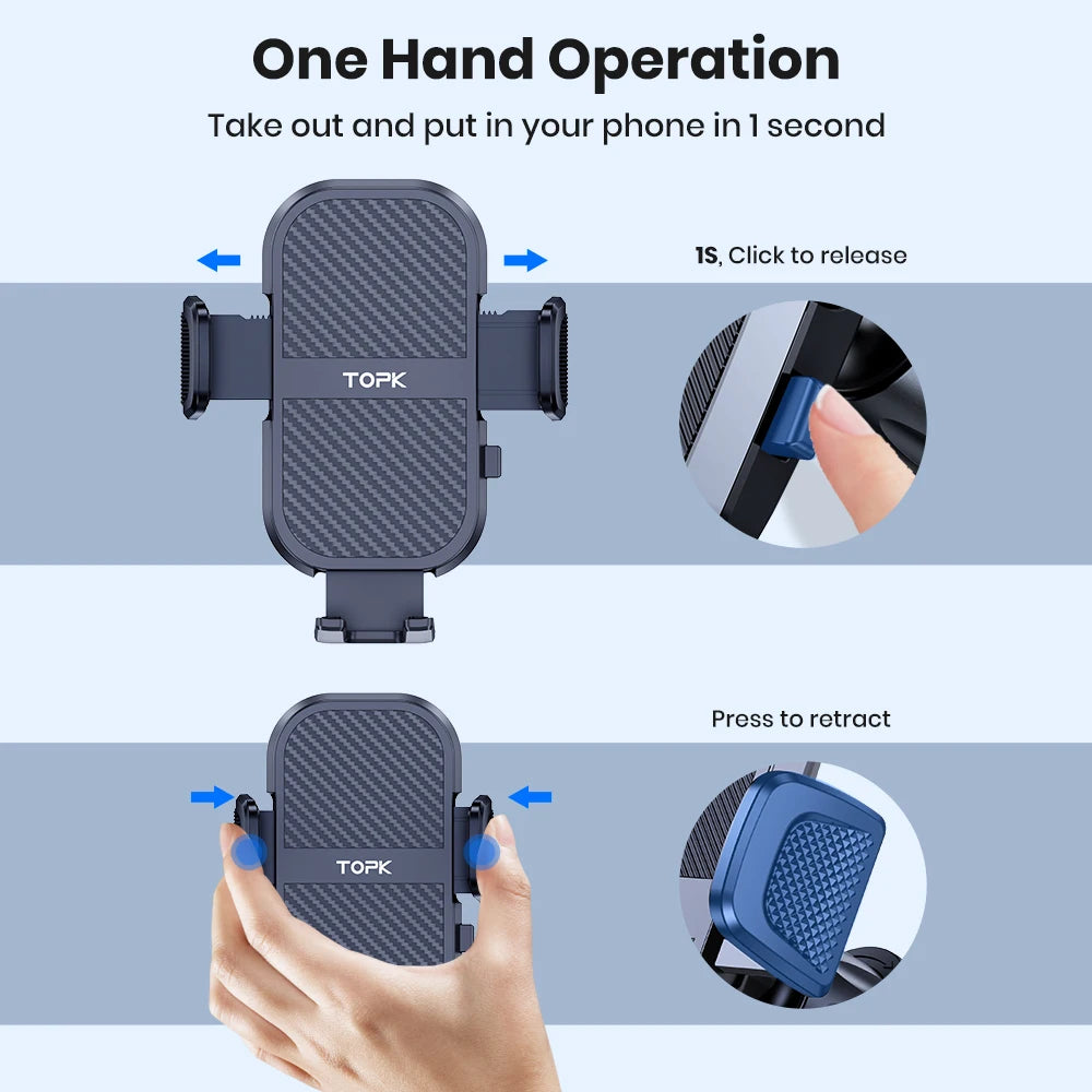 TOPK Car Phone Holder Upgraded Metal Hook