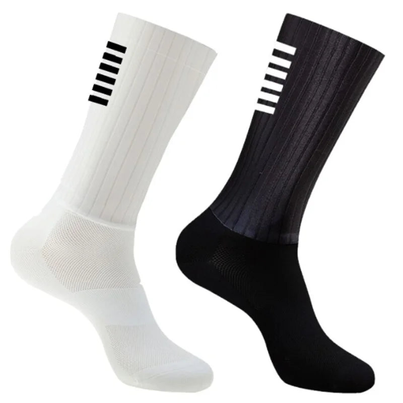Cycling Anti -Slip White Line Aero Socks