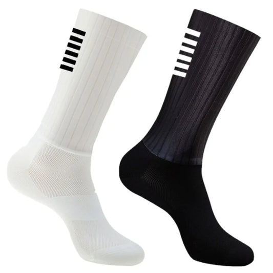 Cycling Anti -Slip White Line Aero Socks
