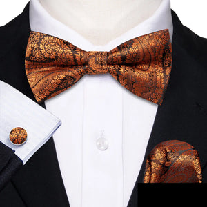 Barry.Wang Silk Bow Tie Hanky Cuffs Set
