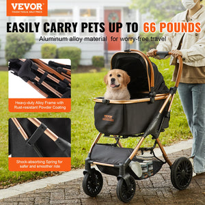 Foldable Pet Stroller with Brakes Storage Basket Detachable Carrier