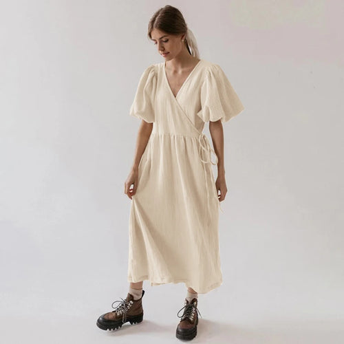 Vintage 100% Cotton Puff Sleeve Long Dress