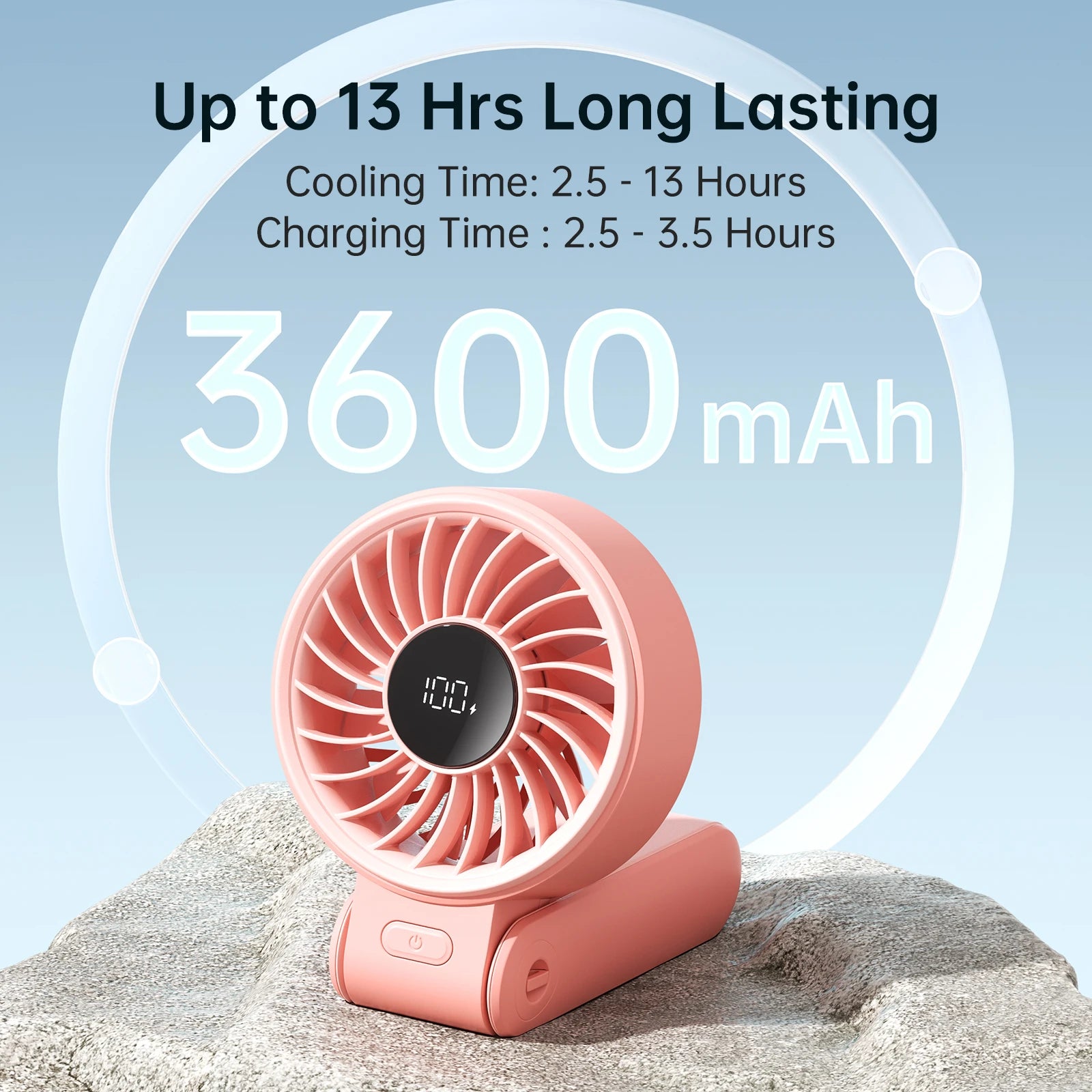 JISULIFE Portable Handheld Fan with LED Display 5 Speed