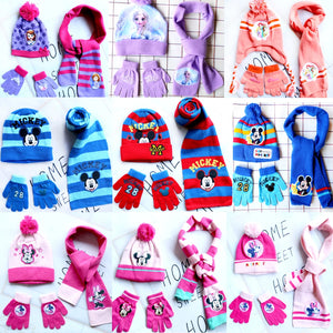 Cute Cartoon Print Scarf Hat Glove Three-piece Set