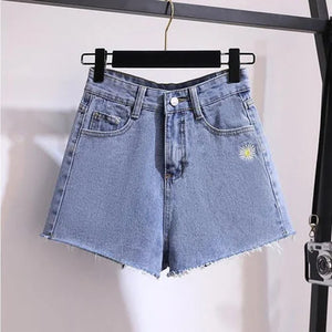 High Waist Diamond Embellished Five-Point Trendy Loose Fit Jeans