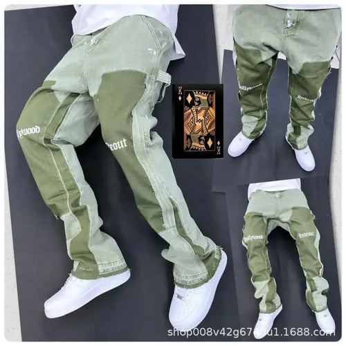 Distressed Vibe Bell Bottom Clean Fit Woodworking Jeans