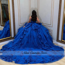 Lace Layering Glitter Decal Long Tail 3D Flower Bow Quinceanera Dress