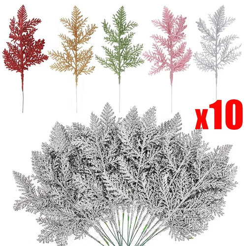 10/5Pcs Artificial Plants Pine Branches Christmas Glitter