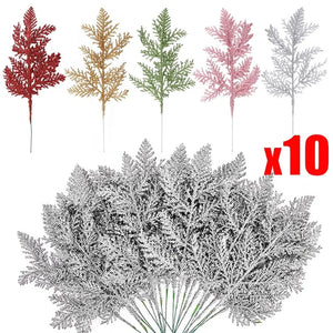 10/5Pcs Artificial Plants Pine Branches Christmas Glitter
