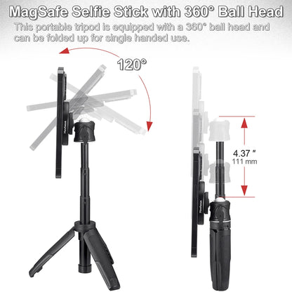 Magnetic Smartphone Tripod Mini Extendable Selfie Stick 360° Ball Head for iPhone