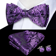 Solid Silk Bow Tie Hanky Cuff Links Set
