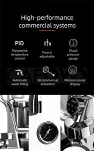 CAFOVO CM6005 Commercial Espresso Machine 3100W Dual Pump Triple Boiler PID Temperature Control 3-Hole Steam Wand