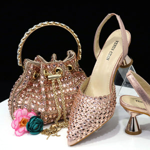 High Heel Designer Pointed Toe Shoes and Bag Set