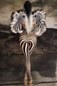 Zebra Pattern Jumpsuit Performance Costume