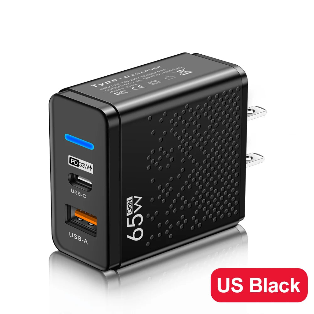 65W USB C Charger PD QC 3.0 Type C USB Fast Charging Wall Adapter For iPhone