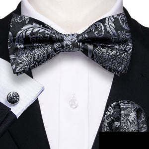 Barry.Wang Silk Bow Tie Hanky Cuffs Set