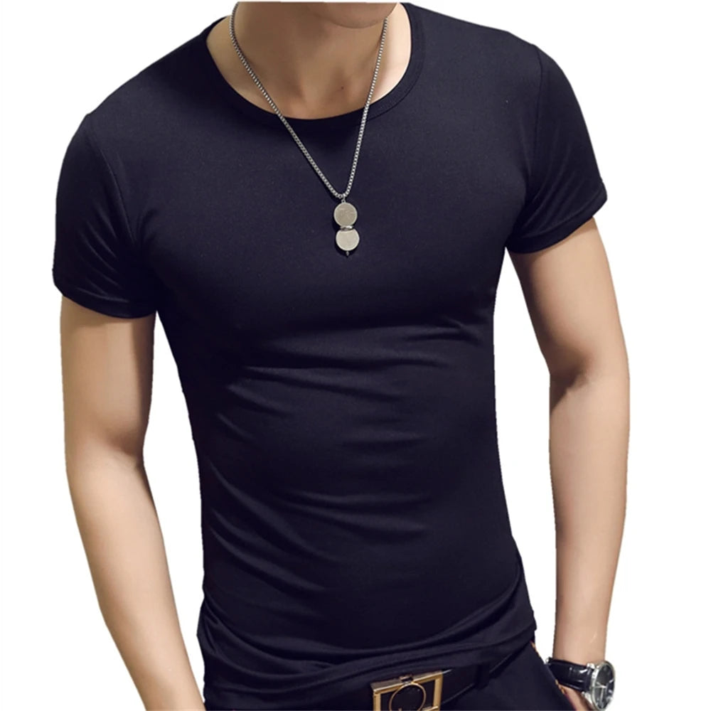 Slim Fit Solid Color Round Neck Tees