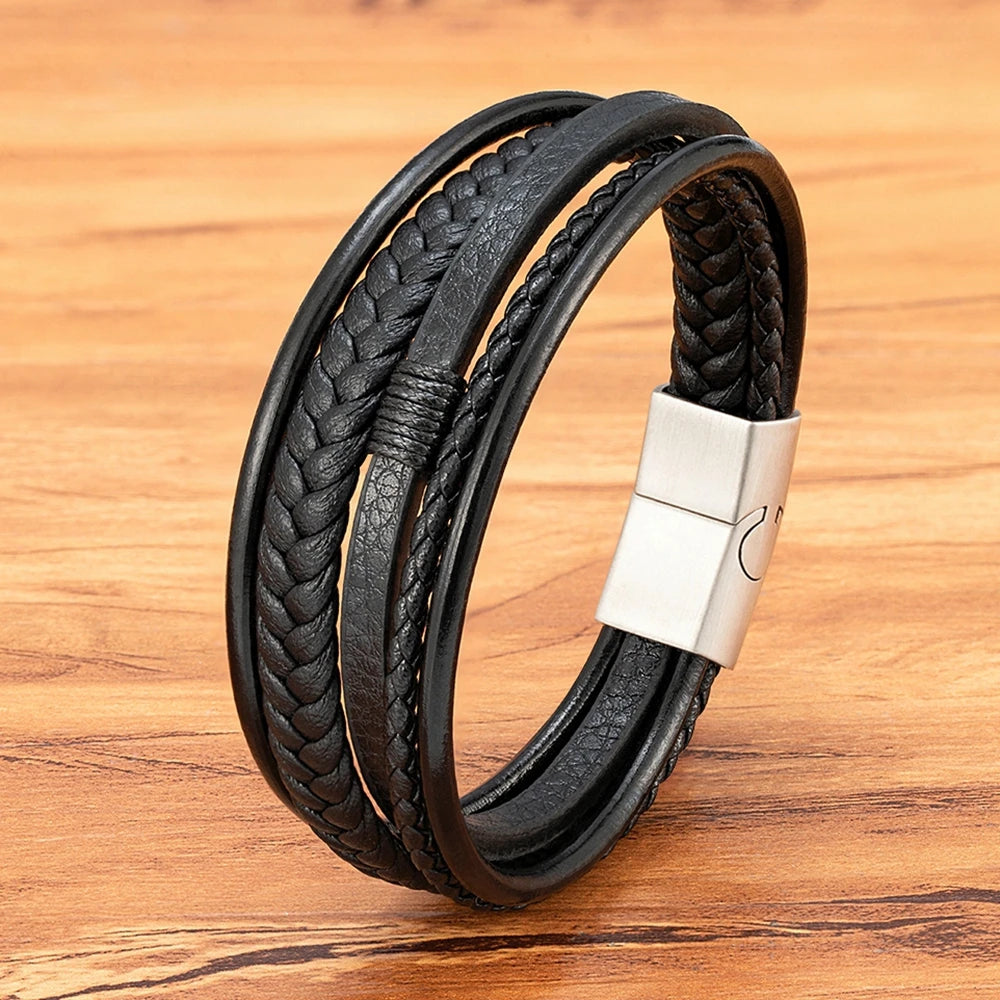 XQNI Hand-Woven Leather Multilayer Bracelet