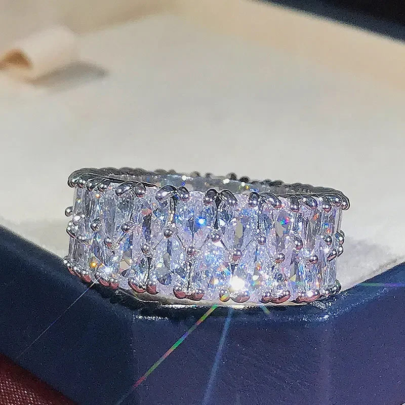 Elegant 925 Sterling Silver Big Water Drop Zircon Stone Ring