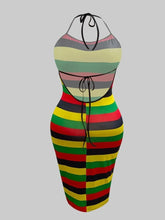 Striped Color Contrast Sleeveless Mid Calf Dress